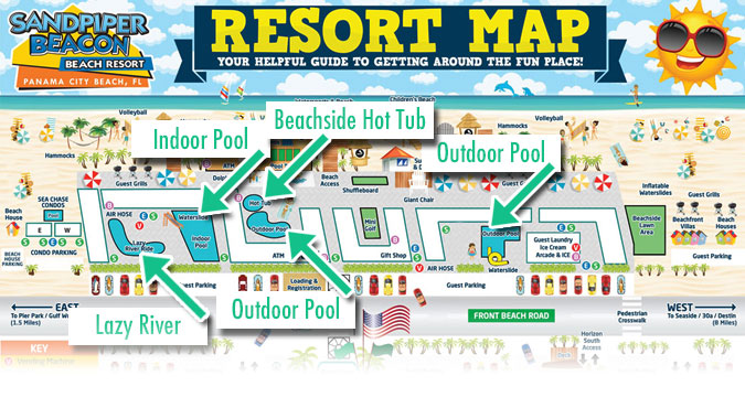 swimming pool locations within the resort